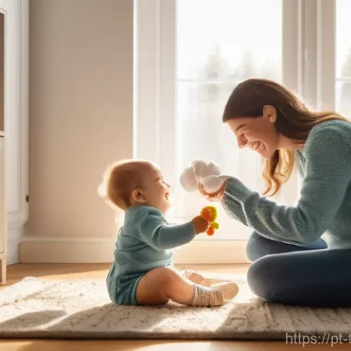 Home 28 재취업을 위한 스킬 리프레시 - **Prompt 1:** A heartwarming scene featuring a young family in a cozy, sunlit living room. A mother ...
